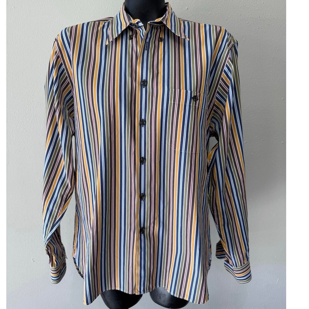 Paul Fredrick ButtonDown Shirt‎ Men’s L Trim Fit Colorful Stripes Cotton Preppy